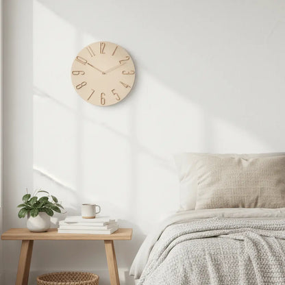 Horloge murale ronde 30cm beige chiffres arabes rose gold mécanisme balayage silencieux décoration naturelle scandinave