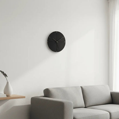 Horloge murale noire bois noyer 30cm salon scandinave profil ultra-fin effet flottant