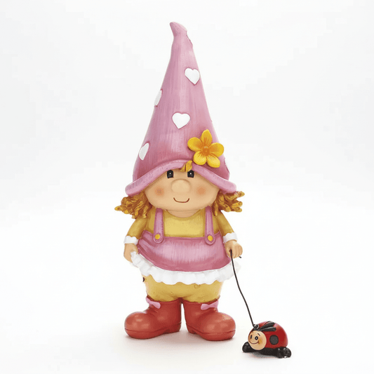 Nain de jardin femme résine enfant bonnet rose conte fées figurine mignonne