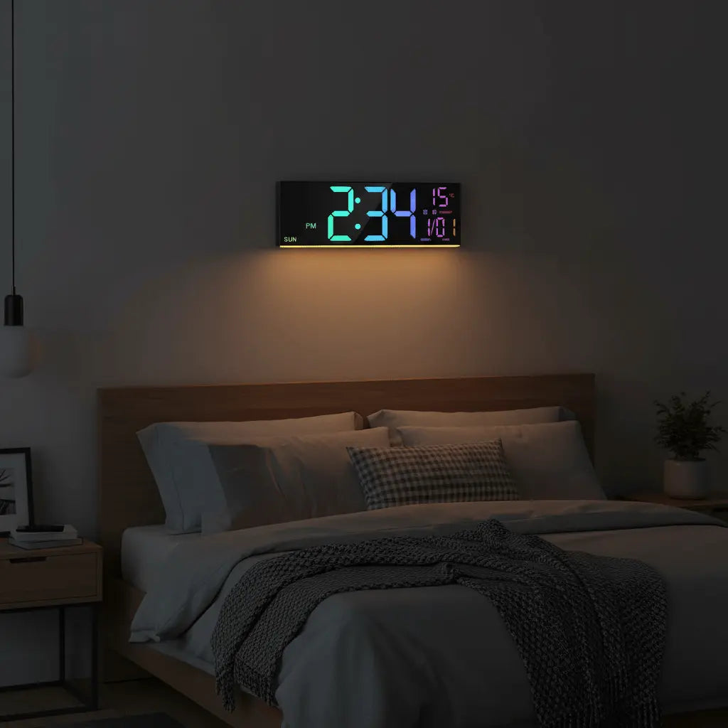 Horloge murale numérique LED géante chambre nuit veilleuse 10 niveaux sommeil