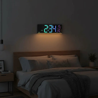 Horloge murale numérique LED géante chambre nuit veilleuse 10 niveaux sommeil