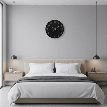 Horloge murale ronde 30cm noir chambre silencieuse sommeil paisible balayage