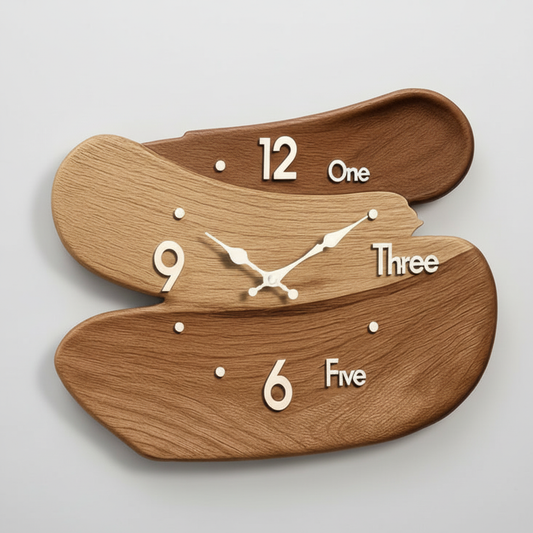 Grande horloge murale bois sculpté détail texture 3D multicouches qualité kaki