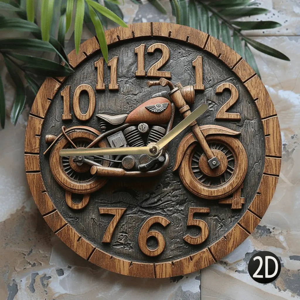 Horloge murale bois carre detail texture fibre bois marron grain naturel rustique