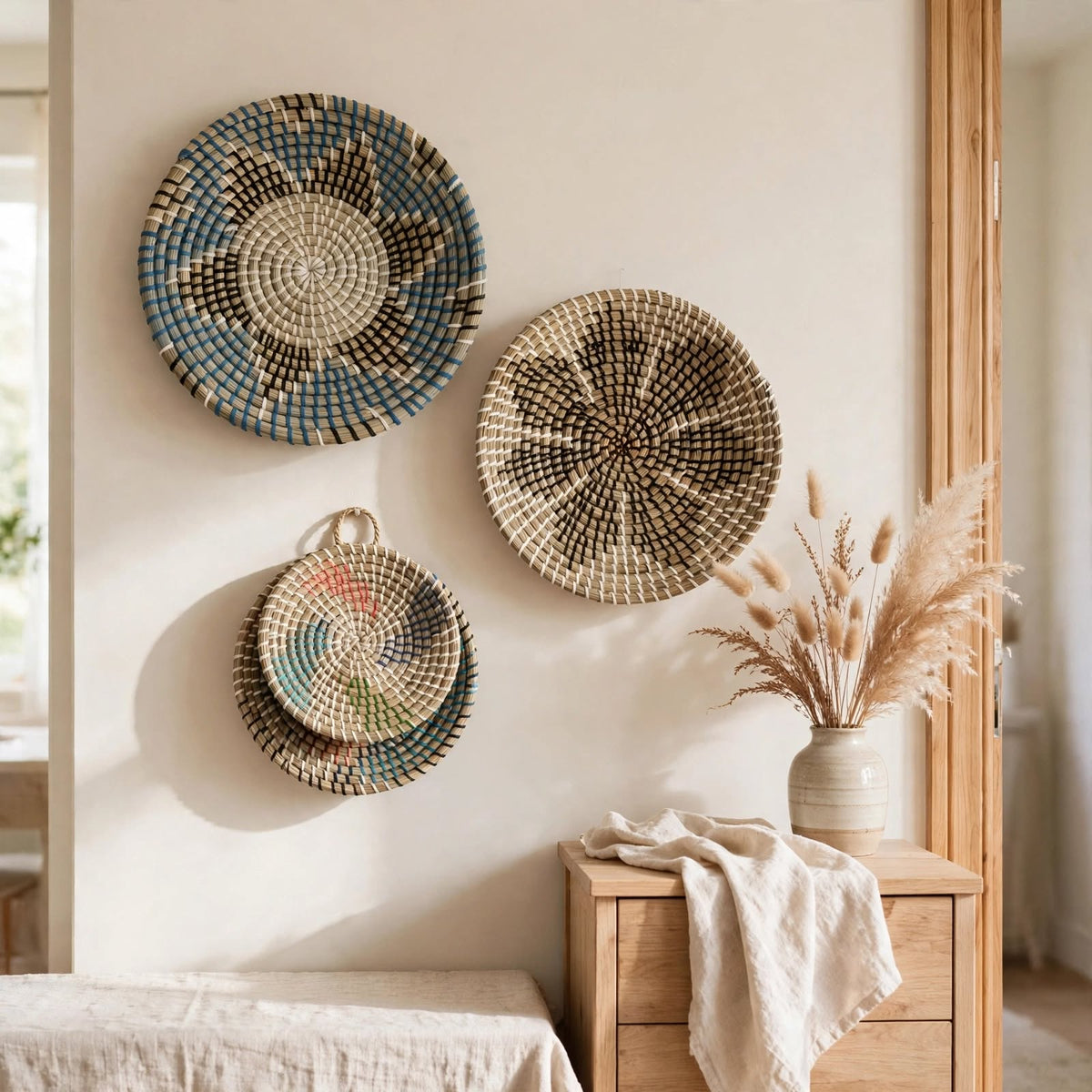 Corbeille murale en herbe marine — Tressée main, 20 à 40 cm