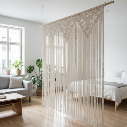 Macramé rideau séparateur d'espace loft nordique-minimaliste - division élégante fonctionnelle