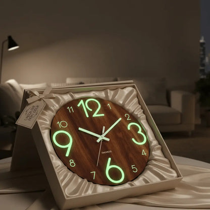 Horloge murale effet bois naturel cadeau décoratif phosphorescente pendaison crémaillère