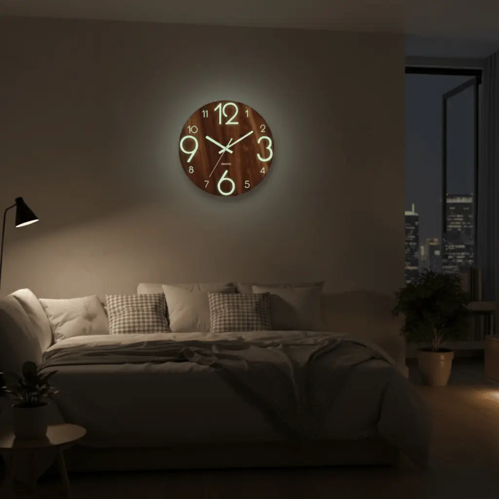 Horloge murale ronde bois marron 30cm chambre au-dessus lit décoration apaisante