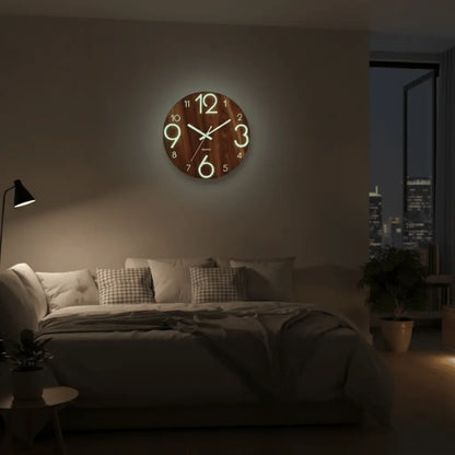 Horloge murale ronde bois marron 30cm chambre au-dessus lit décoration apaisante