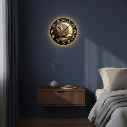Horloge murale hibou doré lune argentée ambiance nocturne mystique chambre