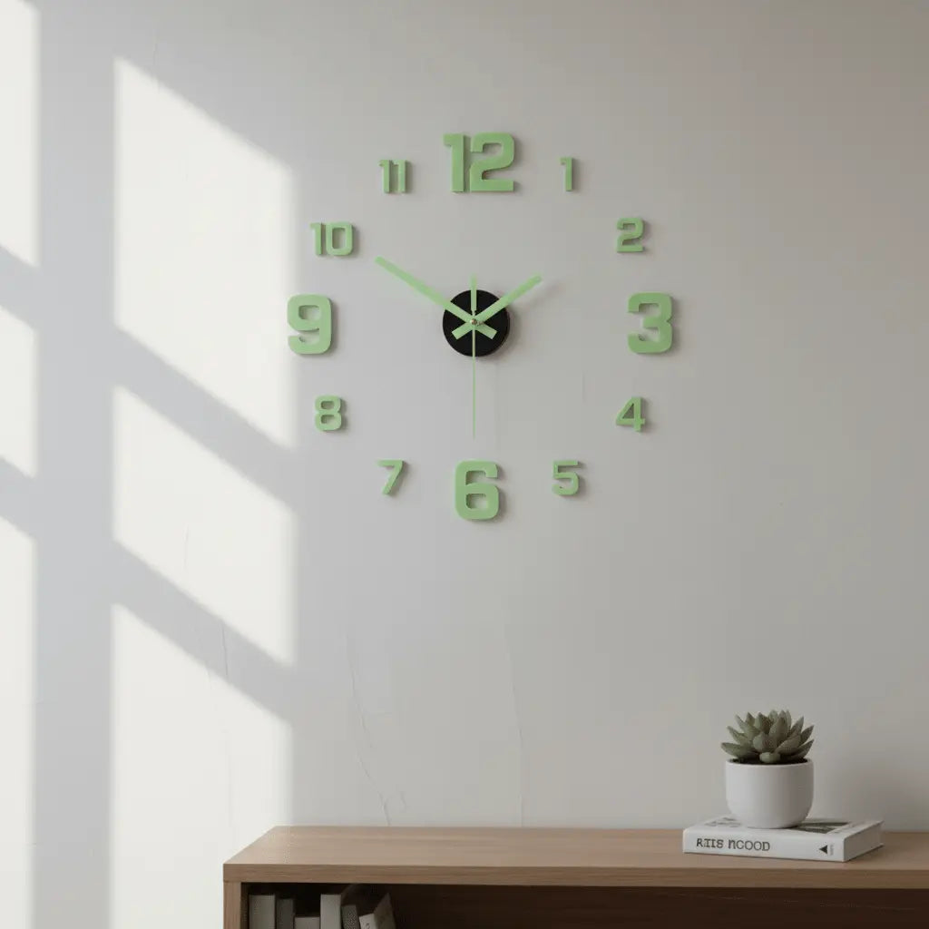 Horloge murale numérique phosphorescente avant après jour nuit lueur verte