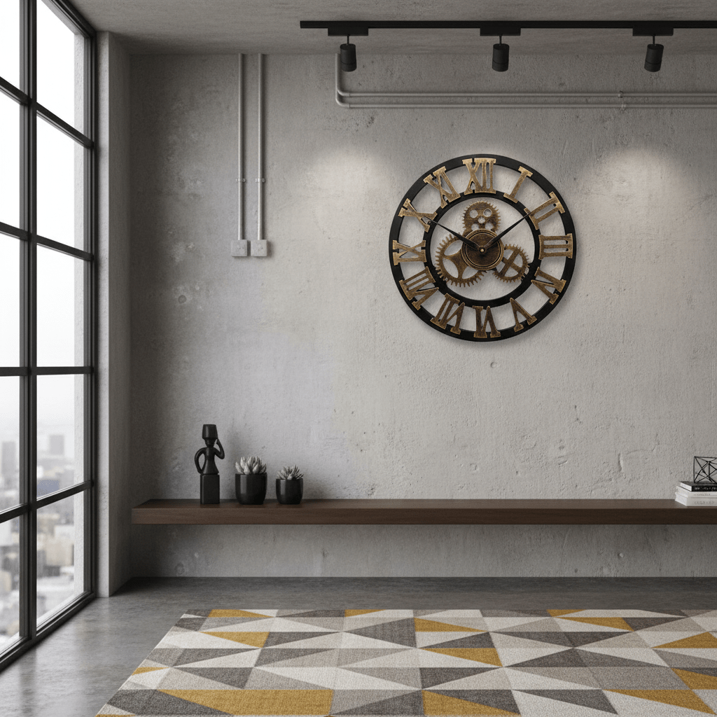 Horloge murale vintage engrenages or steampunk industriel décoration salon