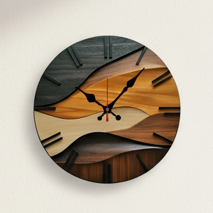 Horloge murale originale bois détail grain naturel surface lisse qualité nordique