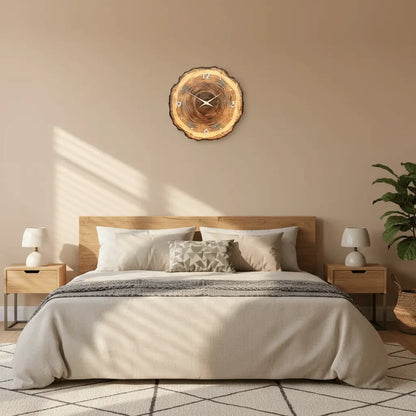 Horloge murale bois bambou chambre scandinave bohème silencieuse quartz naturelle