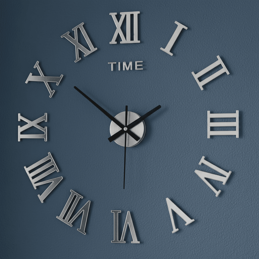 Horloge murale numérique détail chiffres adhésifs or argent noir quartz silencieux