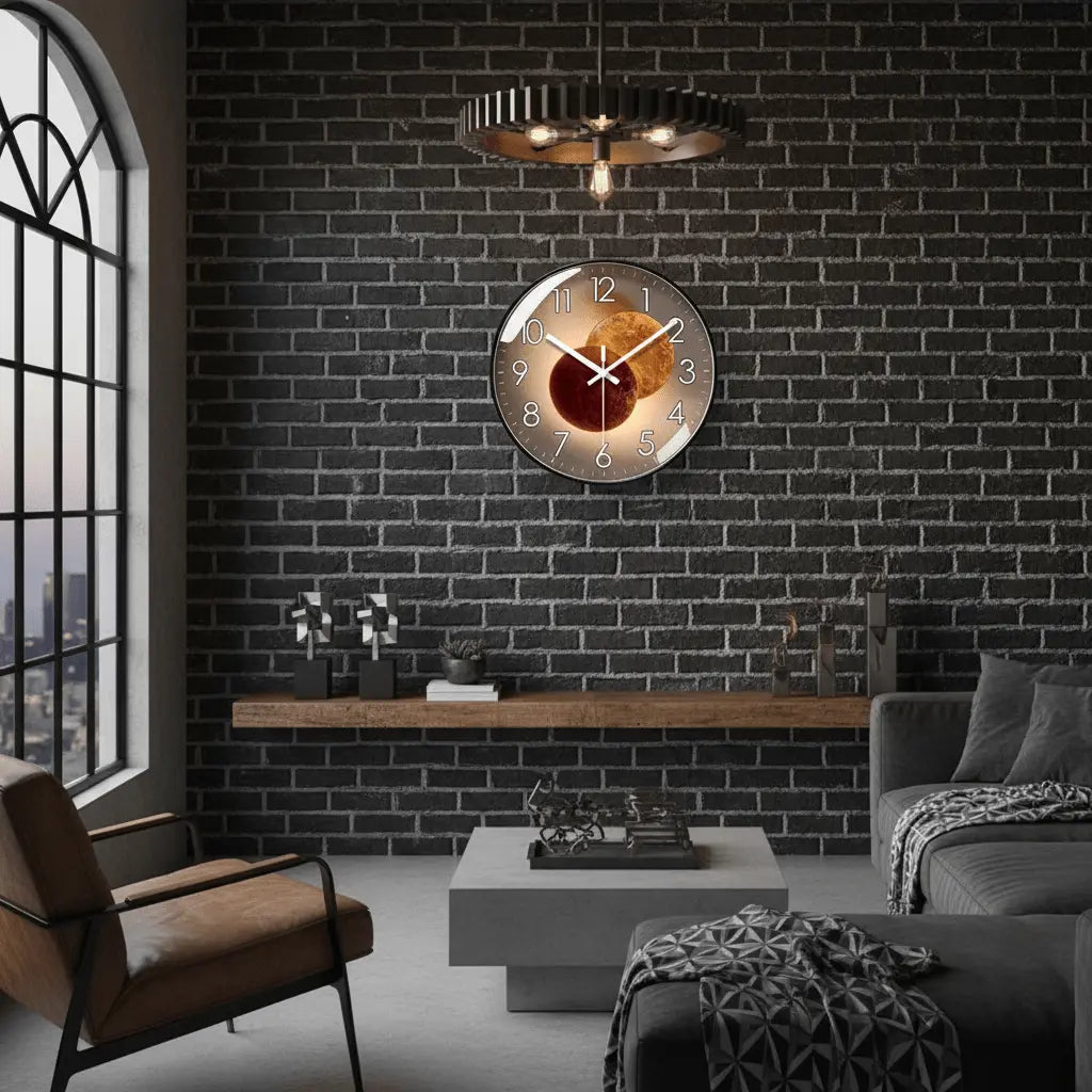 Horloge murale design luxe antique noir verre cristal salon industriel point focal