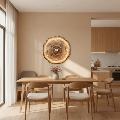 Horloge murale bois bambou cuisine salle à manger cernes naturels décoration chaleureuse
