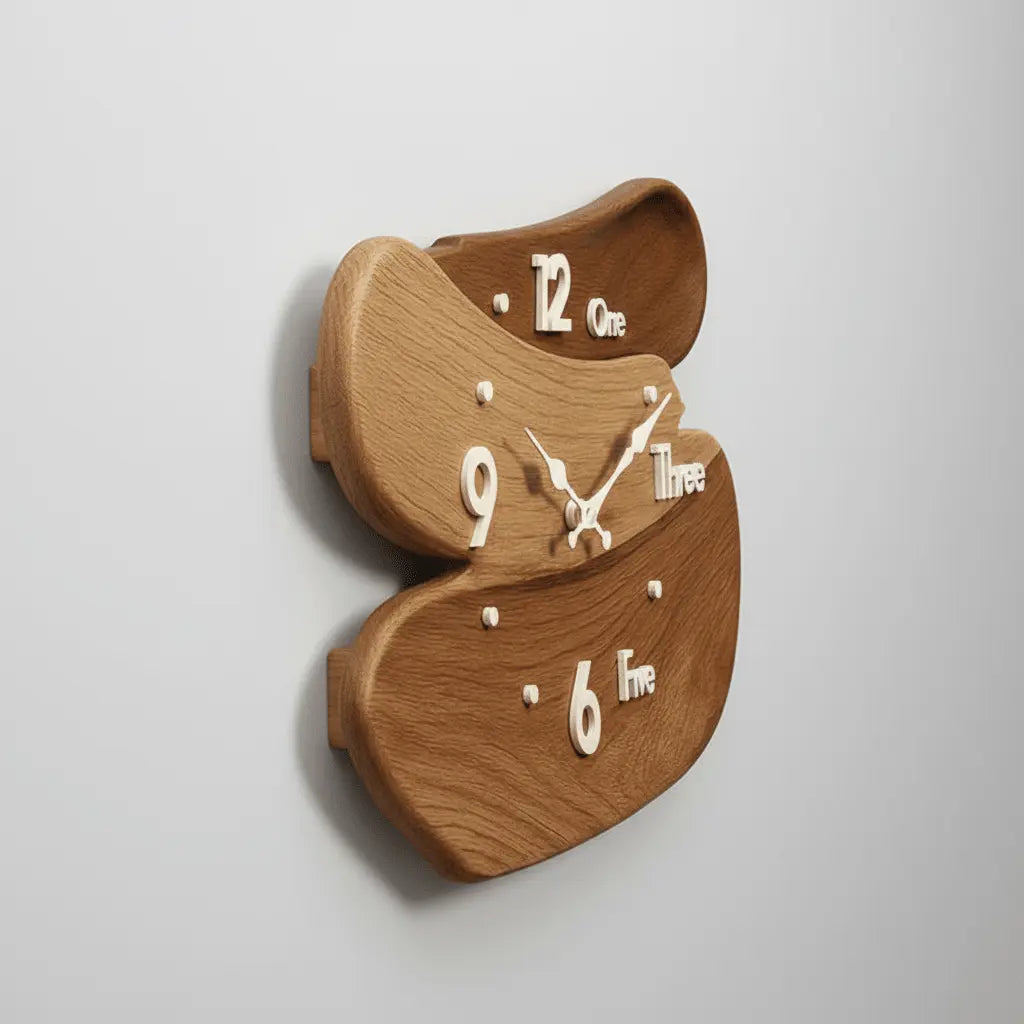 Grande horloge murale bois multicouches kaki profil vue latérale effet 3D profondeur
