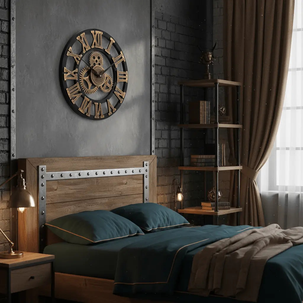 Horloge murale vintage steampunk or chambre loft industriel rétro décoration