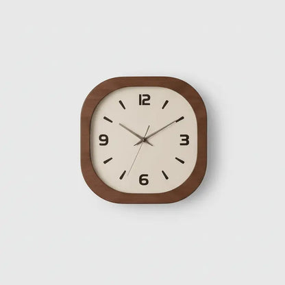 Horloge murale carrée silencieuse bois foncé cadran crème chiffres arabes design moderne