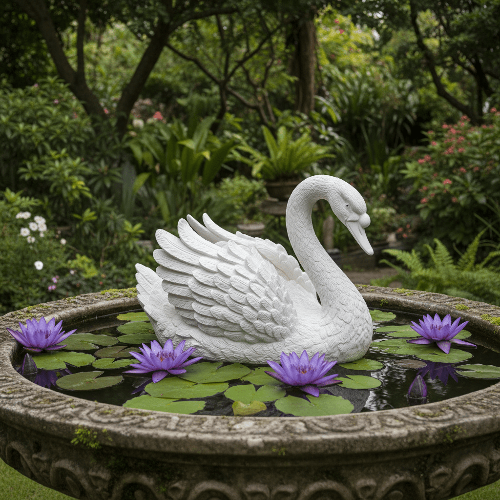 Décoration pour extérieur cygne résine sculpture flottante lotus violets bassin ornemental