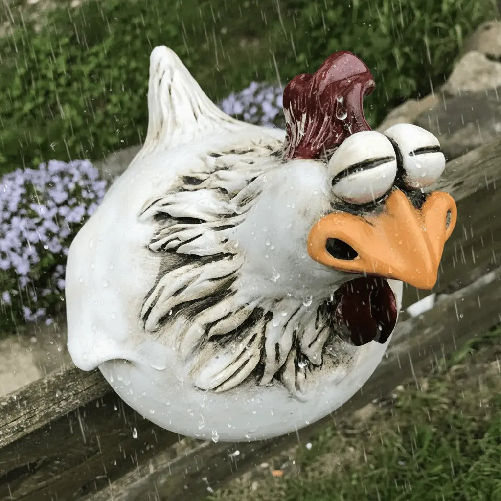 Poule résine décoration jardin résistante intempéries pluie céramique robuste durabilité quatre saisons