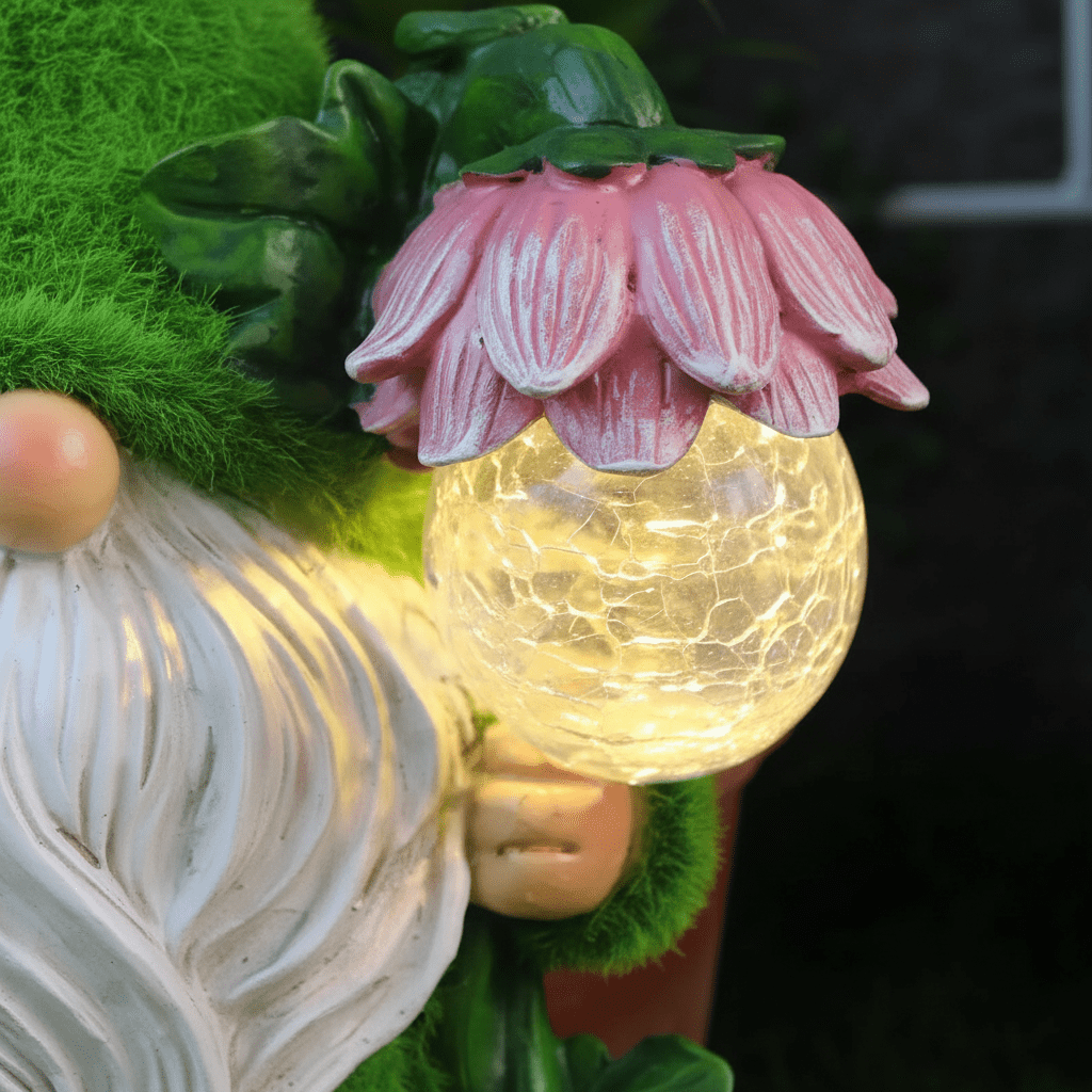 Nain de jardin grande taille détail globe craquelé solaire support fleurs qualité