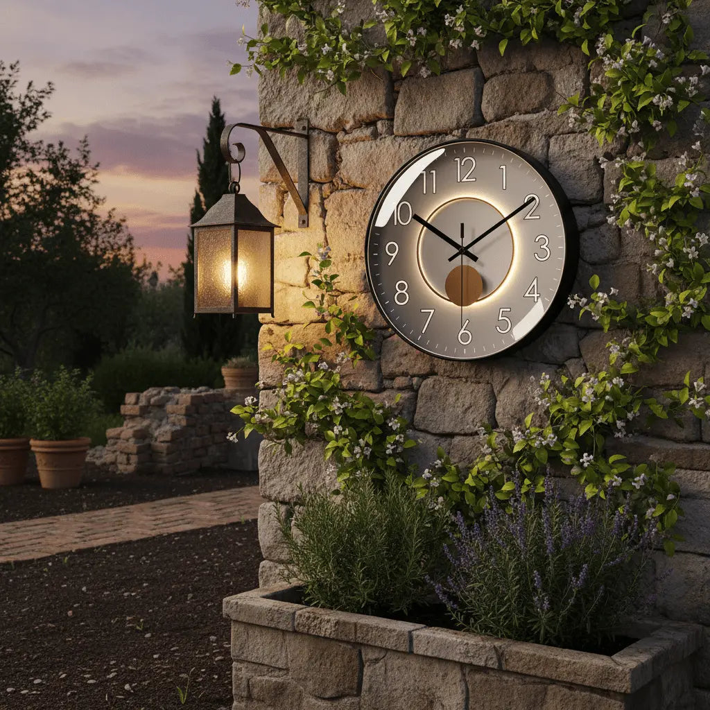 Horloge murale design luxe antique noir extérieur terrasse jardin polyvalente