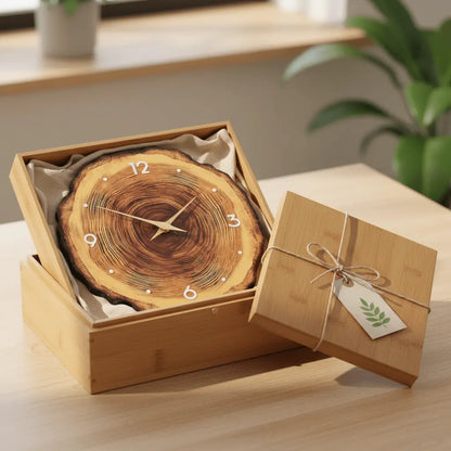 Horloge murale bois bambou cadeau écologique naturel cernes pendaison crémaillère