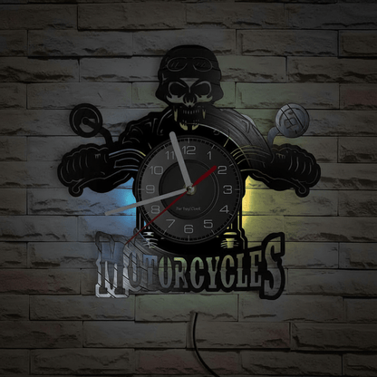Horloge moto murale vinyle LED 16 couleurs telecommande ambiance bar salon decoration