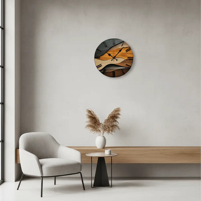 Horloge murale originale bois nordique grain naturel marron 25cm silencieuse