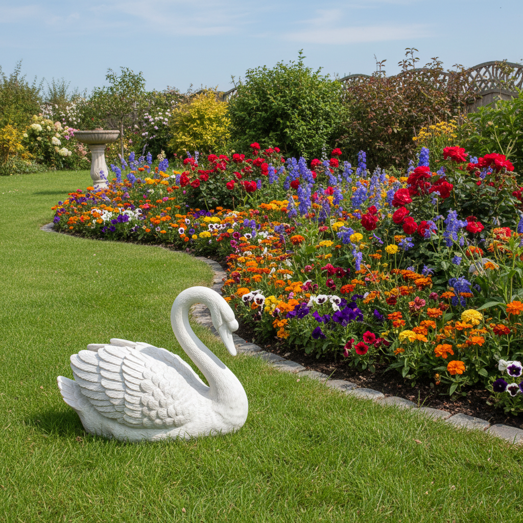 Décoration pour extérieur cygne résine pelouse massif fleurs jardin polyvalent terrestre