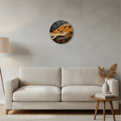 Horloge murale originale bois nordique salon chaleureux grain naturel point focal