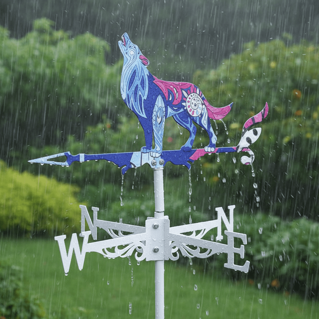Girouette animal loup métal résistant intempéries sous pluie - durabilité anti-corrosion garantie