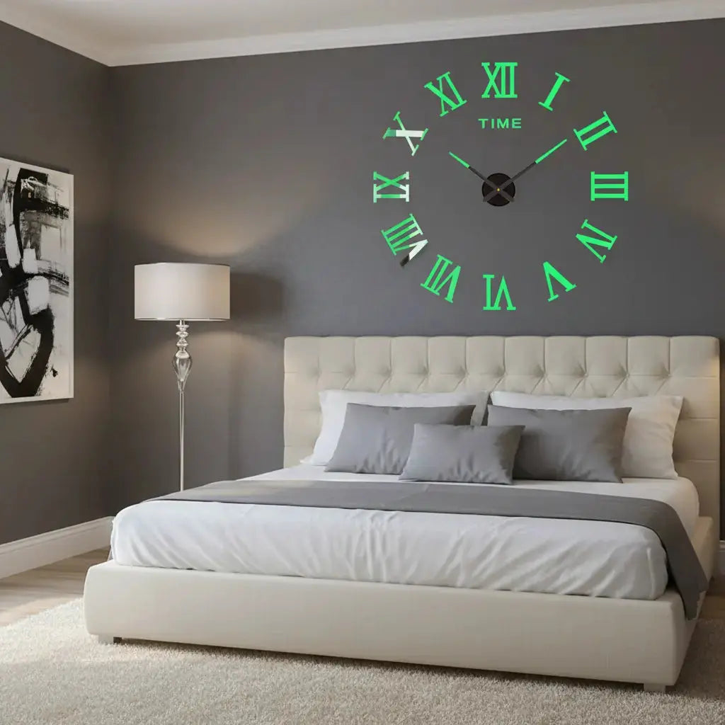 Horloge murale décorative salon miroir acrylique 3D argent chambre luxe contemporain