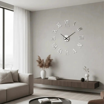 Horloge murale décorative salon miroir acrylique 3D DIY argent grand format 100-130cm