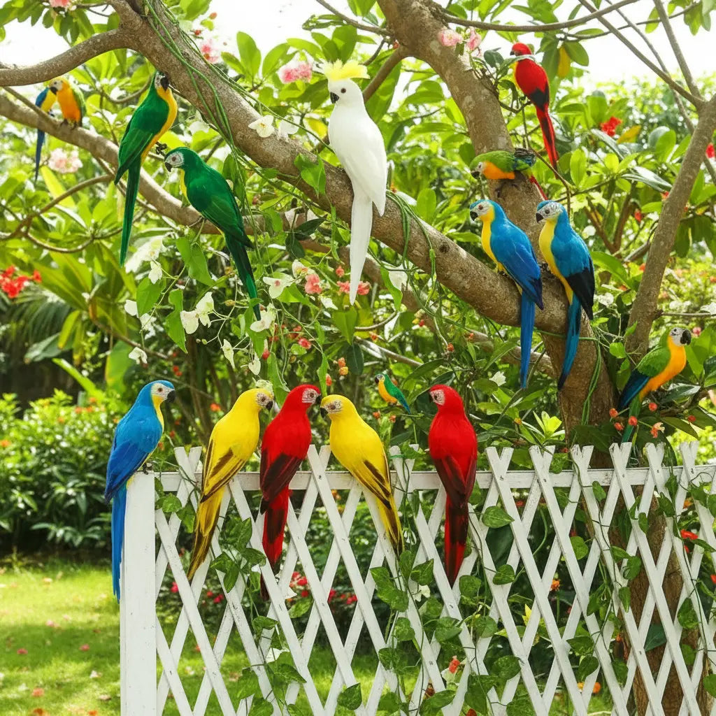 Décorations jardins perroquets composition multiple clôture branches arrangement