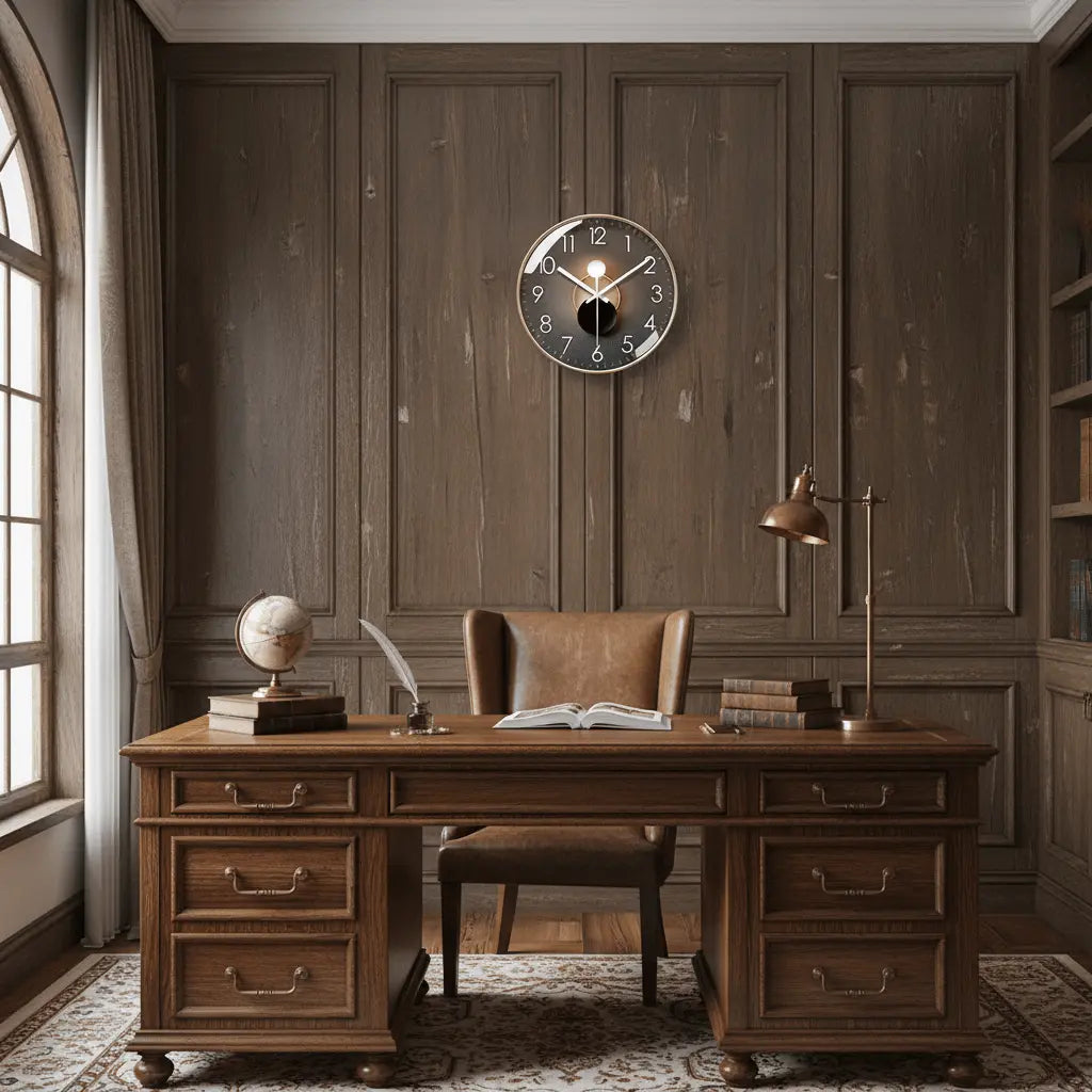 Horloge murale design luxe antique or bureau étude silencieuse quartz élégante