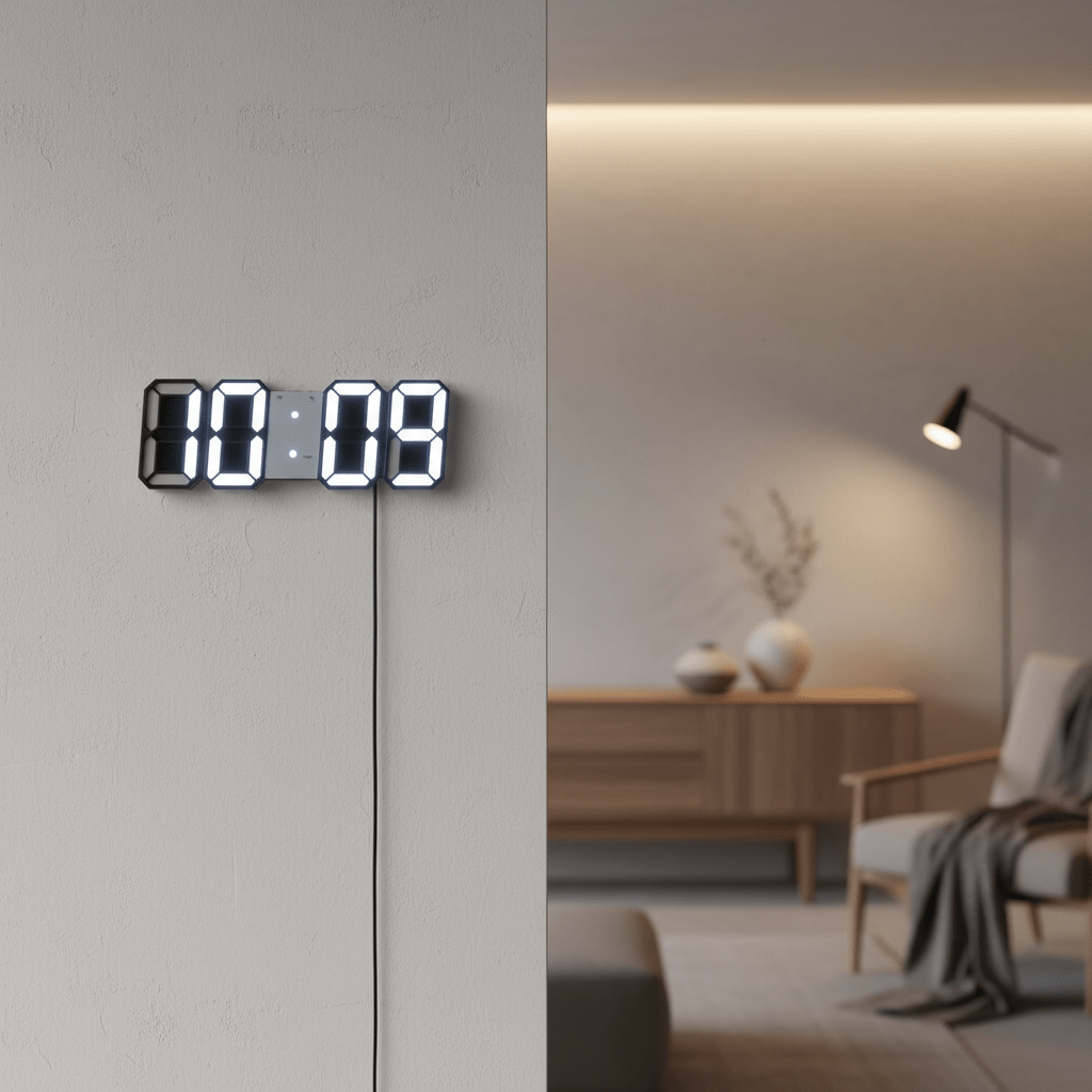 Horloge murale numérique LED noir affichage digital contemporain design épuré