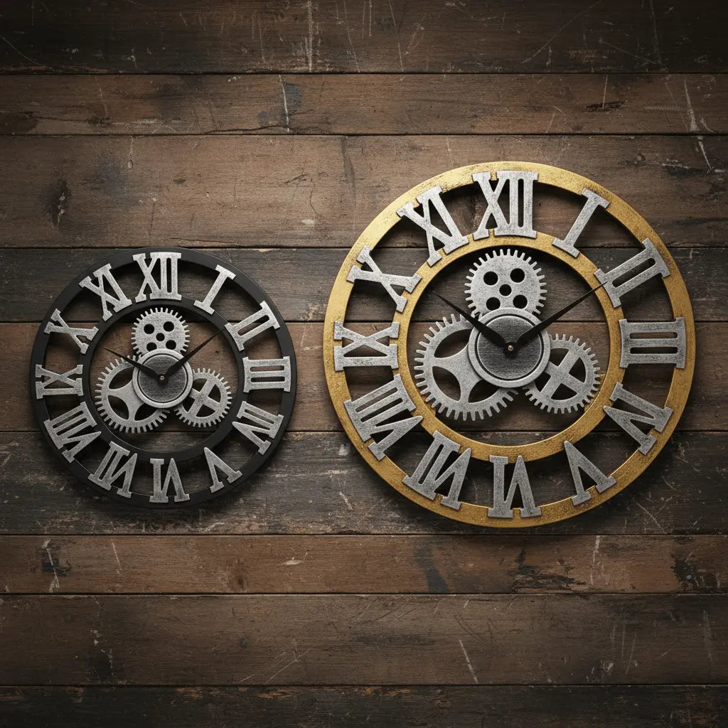 Horloge murale vintage engrenages argent or 2 tailles 30x30 40x40 comparaison