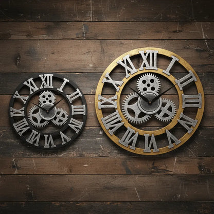 Horloge murale vintage engrenages argent or 2 tailles 30x30 40x40 comparaison