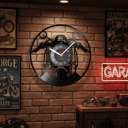 Horloge moto murale vinyle retro garage man cave salle de jeux decoration biker