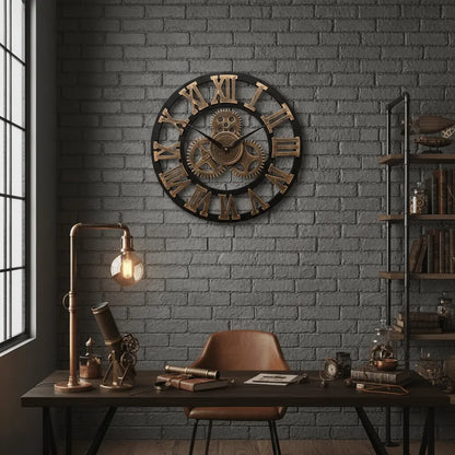 Horloge murale vintage engrenages or bureau atelier créatif steampunk inspiration
