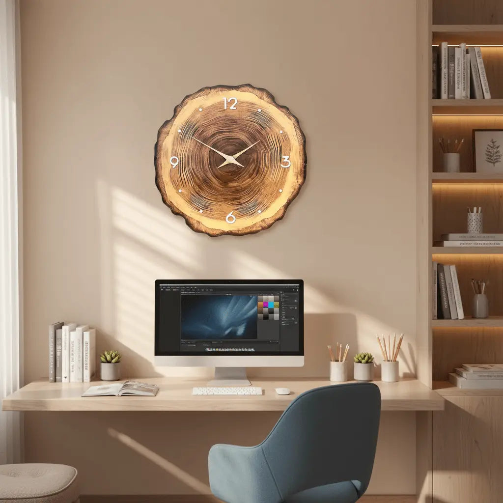 Horloge murale bois bambou bureau espace créatif texture cernes naturels silencieuse