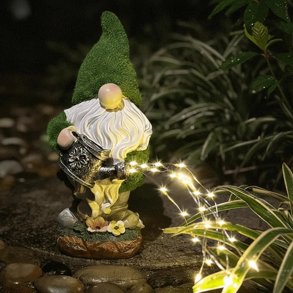 Nain de jardin grande taille résine arrosoir magique LED effet lumineux féerique