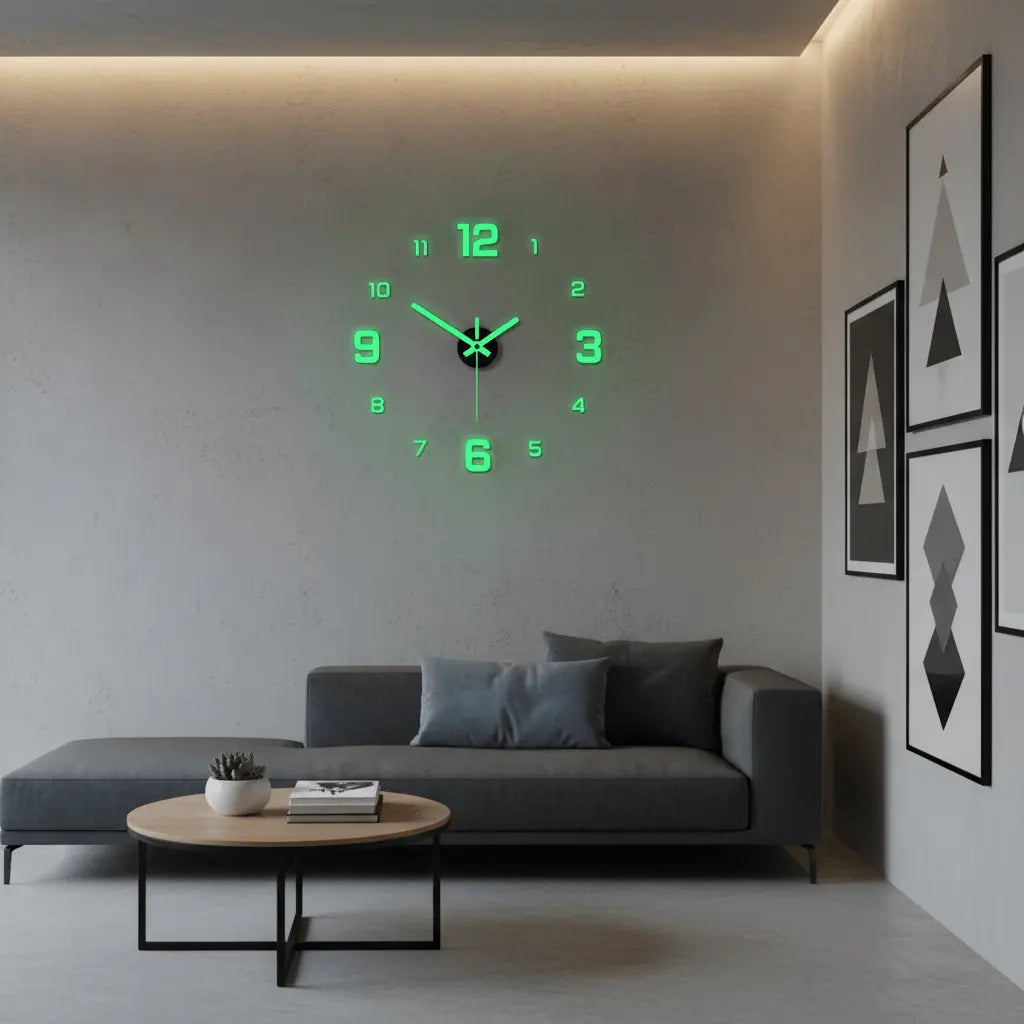 Horloge murale numérique phosphorescente 120cm salon grand format chiffres lumineux