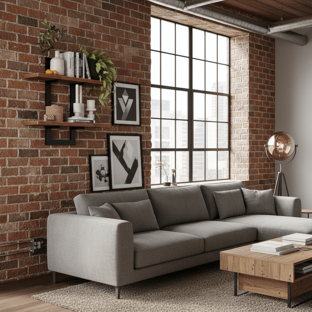 Étagère murale salon bois double niveau avec structure métallique, rangement flottant pour livres et plantes style loft industriel moderne