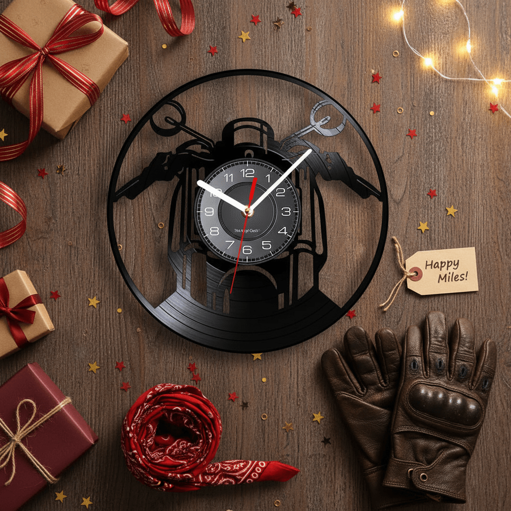 Horloge moto murale vinyle cadeau unique anniversaire Noel passionnes moto biker