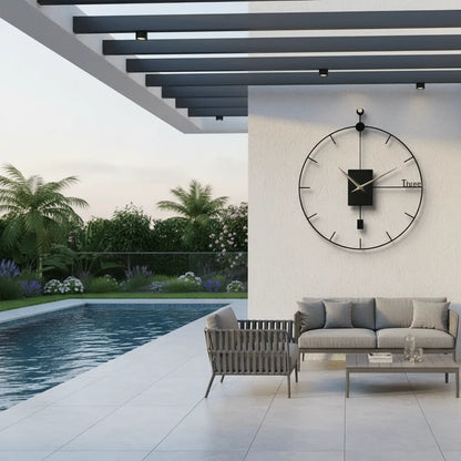 Horloge noire murale métal 50cm extérieur terrasse piscine jardin couvert polyvalente