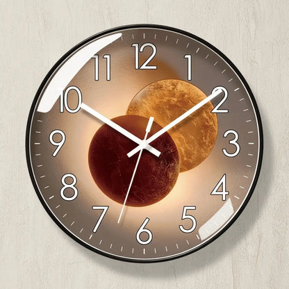 Horloge murale design luxe modèle D cadran brun ambre cosmique cadre noir intérieur extérieur